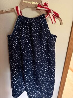 Hand Crafted Navy Star Halter Dress with Red & White Tie Straps